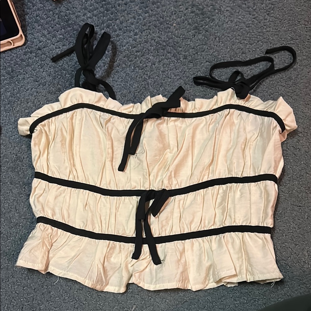 Gray Ruched Tie Front Ruffled Camisole